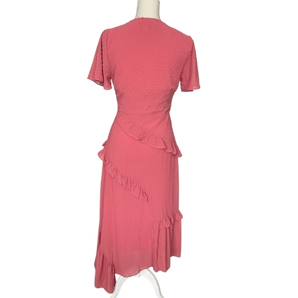 Lulus Next To You Rusty Rose Swiss Dot Ruffle Dress Women’s Size S Side Slit - Picture 6 of 10